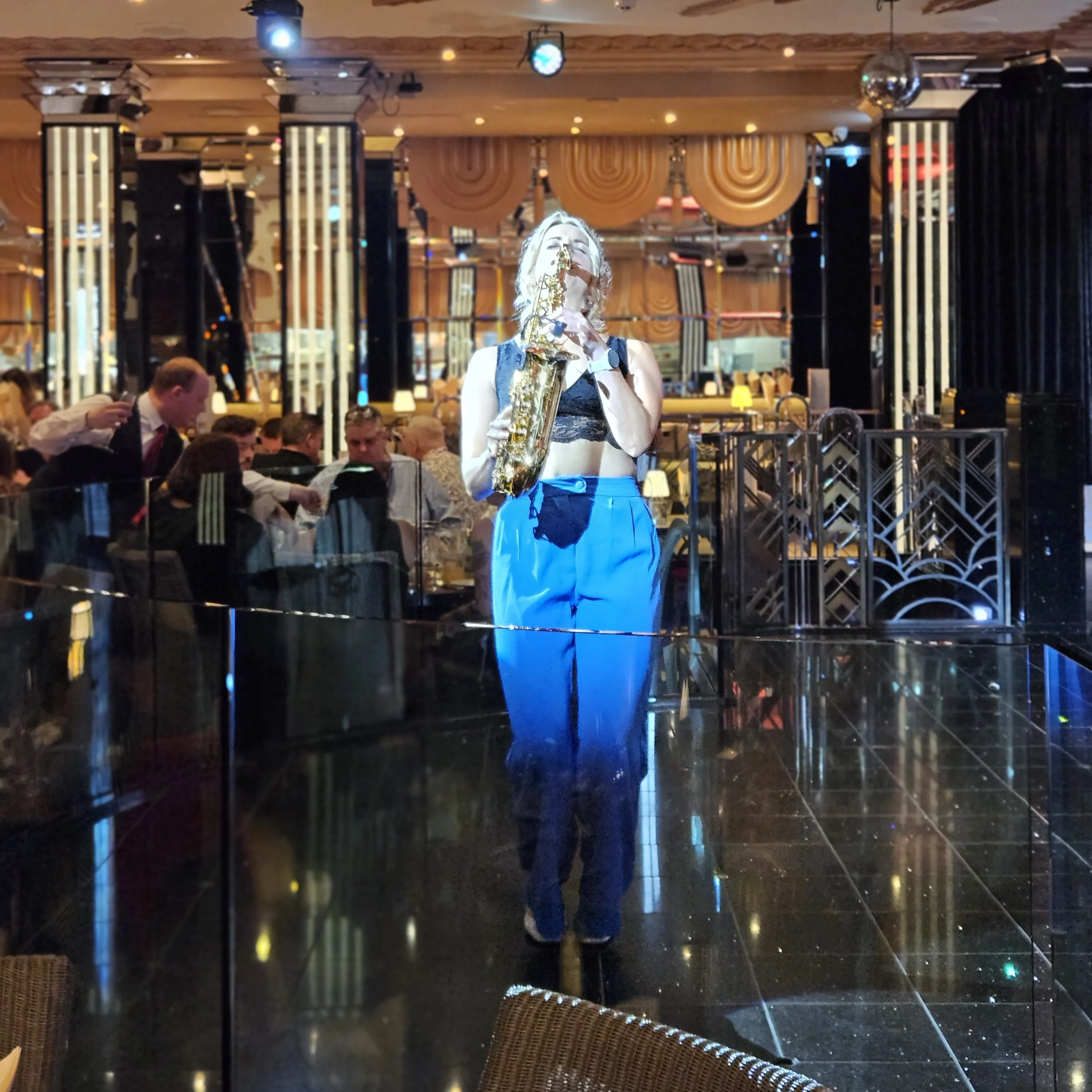 Alice Sax performing at an event