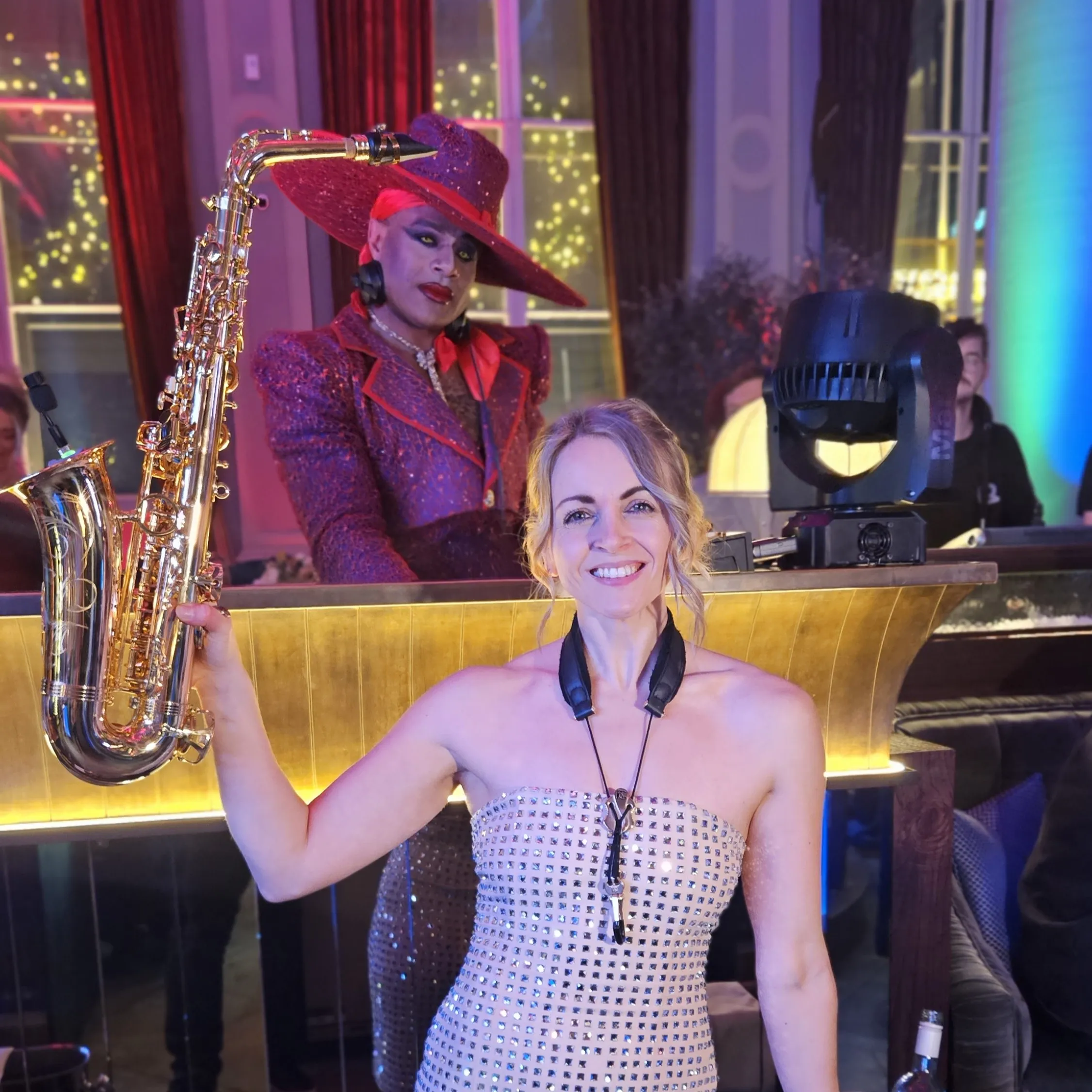 Alice Sax performing at an event